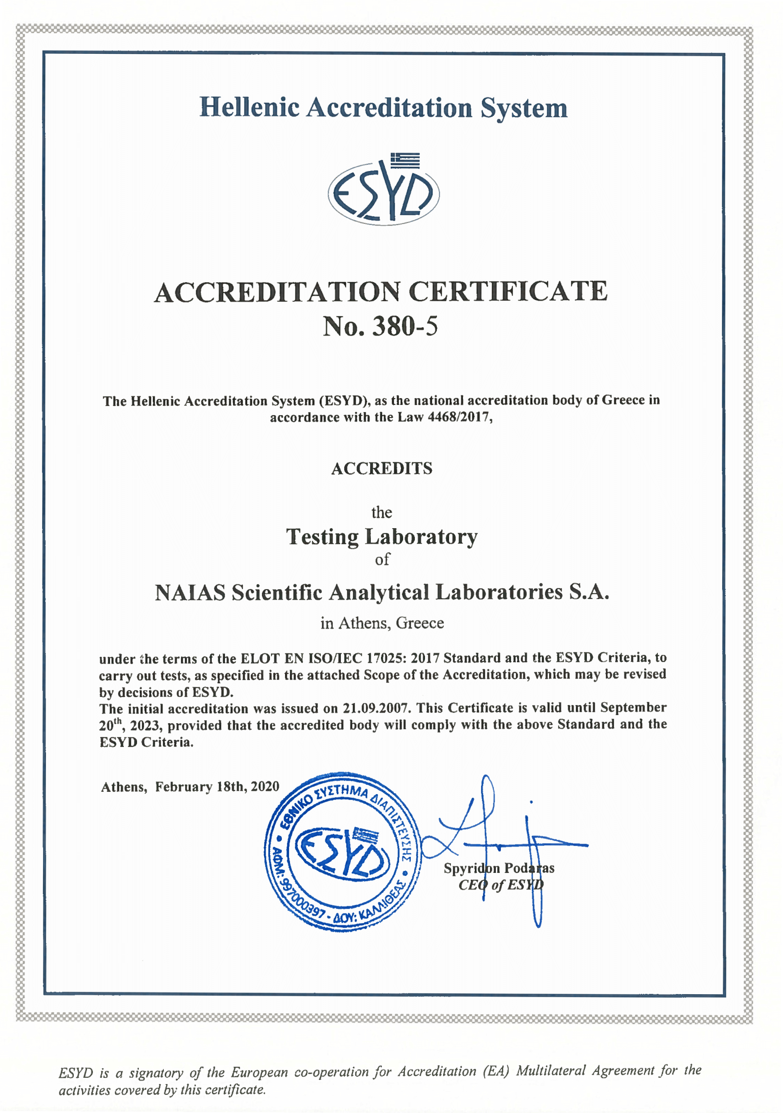 ISO 17025 Naias Labs S.A.