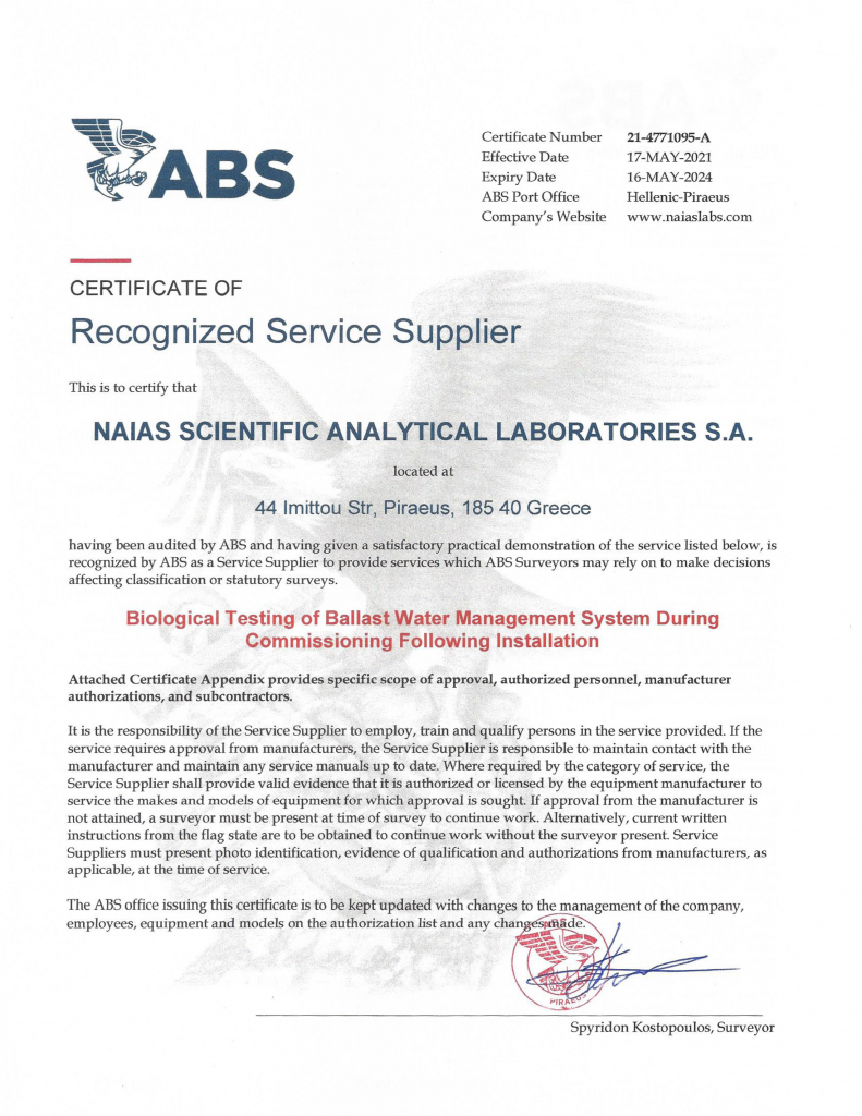 ABS SERVICE PROVIDER Naias Labs S.A.